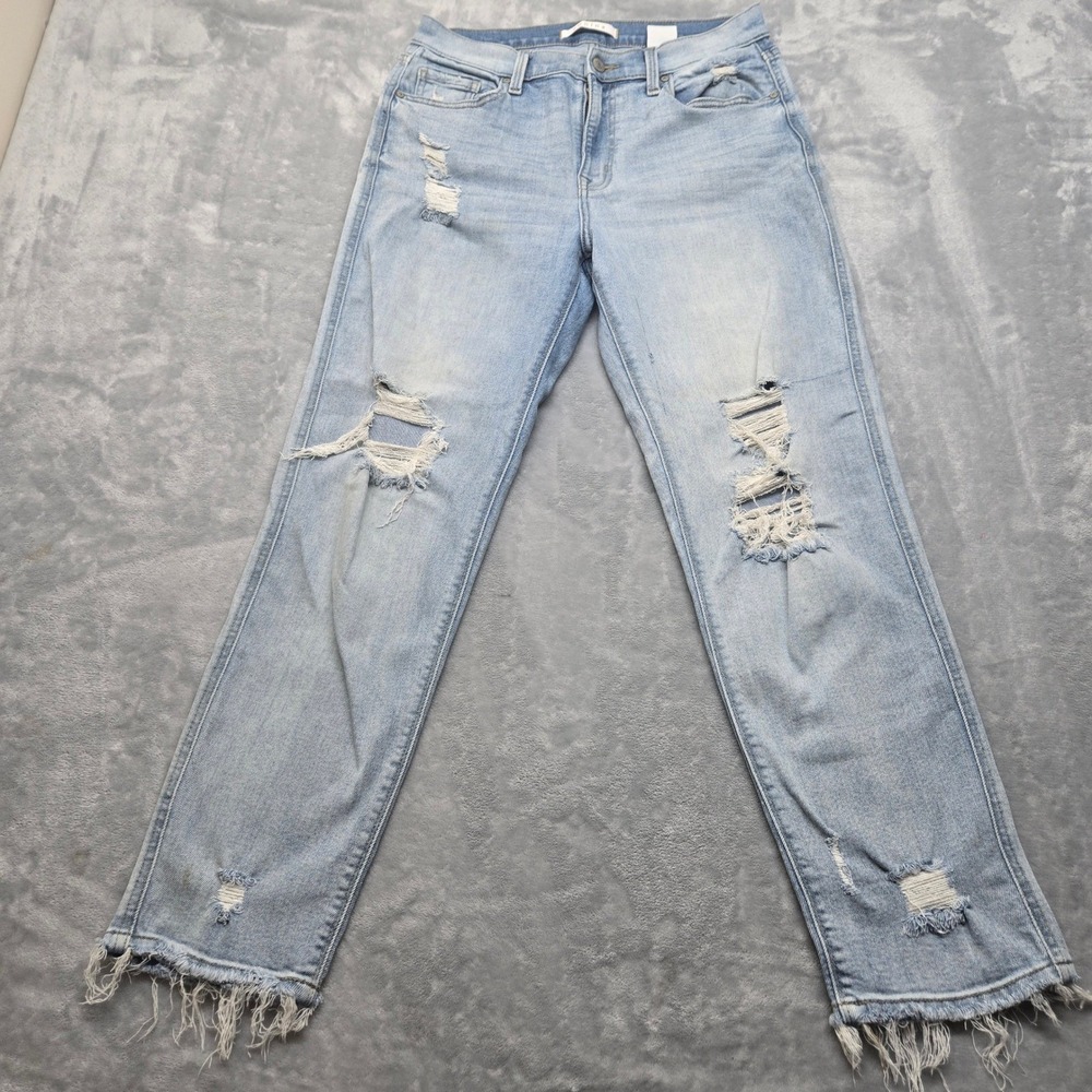 Eunina Rocky High Rise Boyfriend Jeans Light Wash Distressed Hem Womens 9 32x28